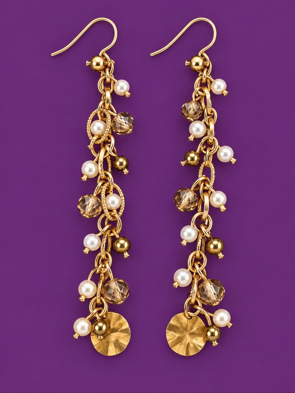 3/$30 Vintage Gold Dangle Pearl & Crystal Chain Earrings